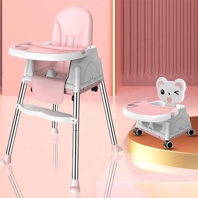 Beige/roze/sky stabiele draagbare babyvoedstoel verstelbare hoogte