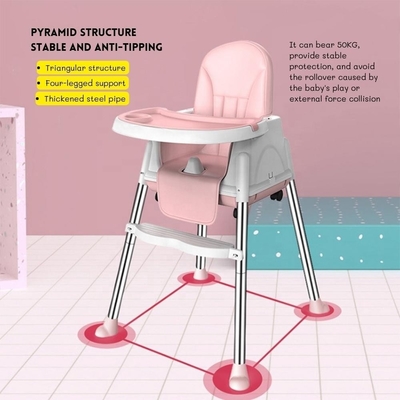 Beige/roze/sky stabiele draagbare babyvoedstoel verstelbare hoogte