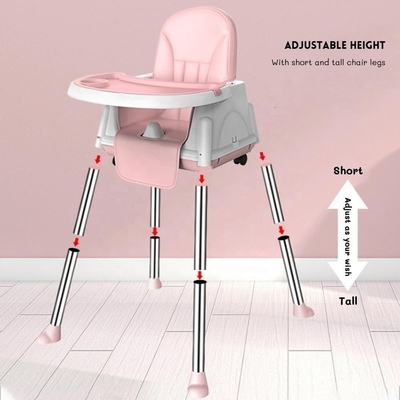 Beige/roze/sky stabiele draagbare babyvoedstoel verstelbare hoogte