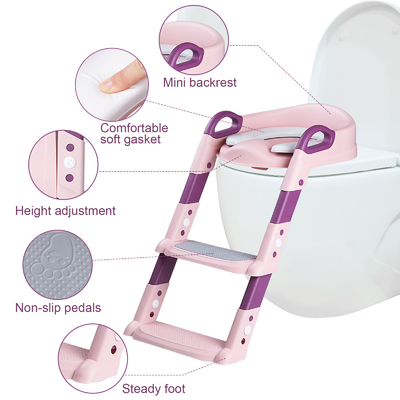Aanpassing Logo PP Plastic vouwbaar Baby Toiletstoel Potty Stoel Met Trappen