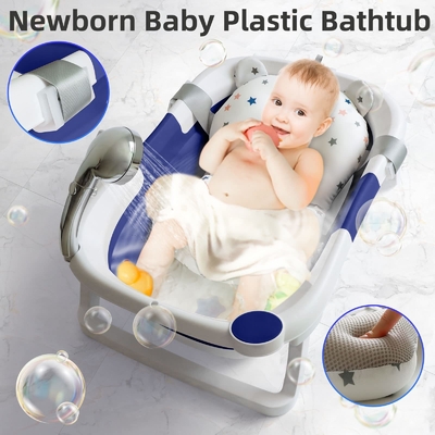 Op maat gemaakte dubbel opvouwbare babybad Plastic opvouwbare badkuip met kussen