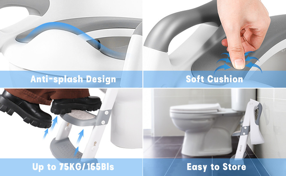 Grijzige + witte 3 in 1 Potty Training Toiletstoel met stap stoel Ladder voor 1-6 jaar oud