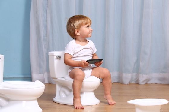 Unisex babypotje toilet met aangepast logo EN71 Test Gecertificeerd afdrukpatroon Roze/blauwe/witte kleuren
